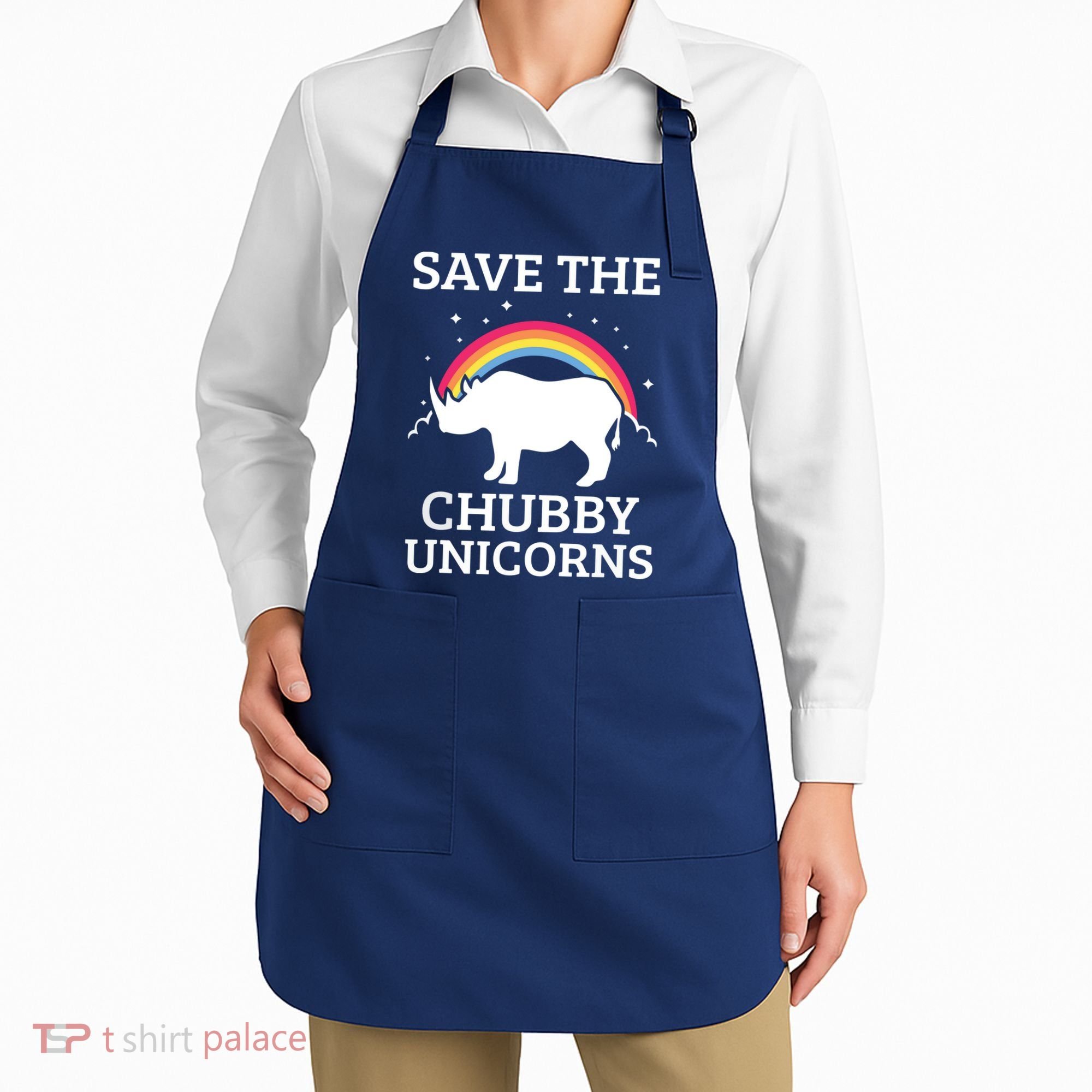 SAVE THE CHUBBY UNICORNS Gift Rhino Conservation Rainbow Apron
