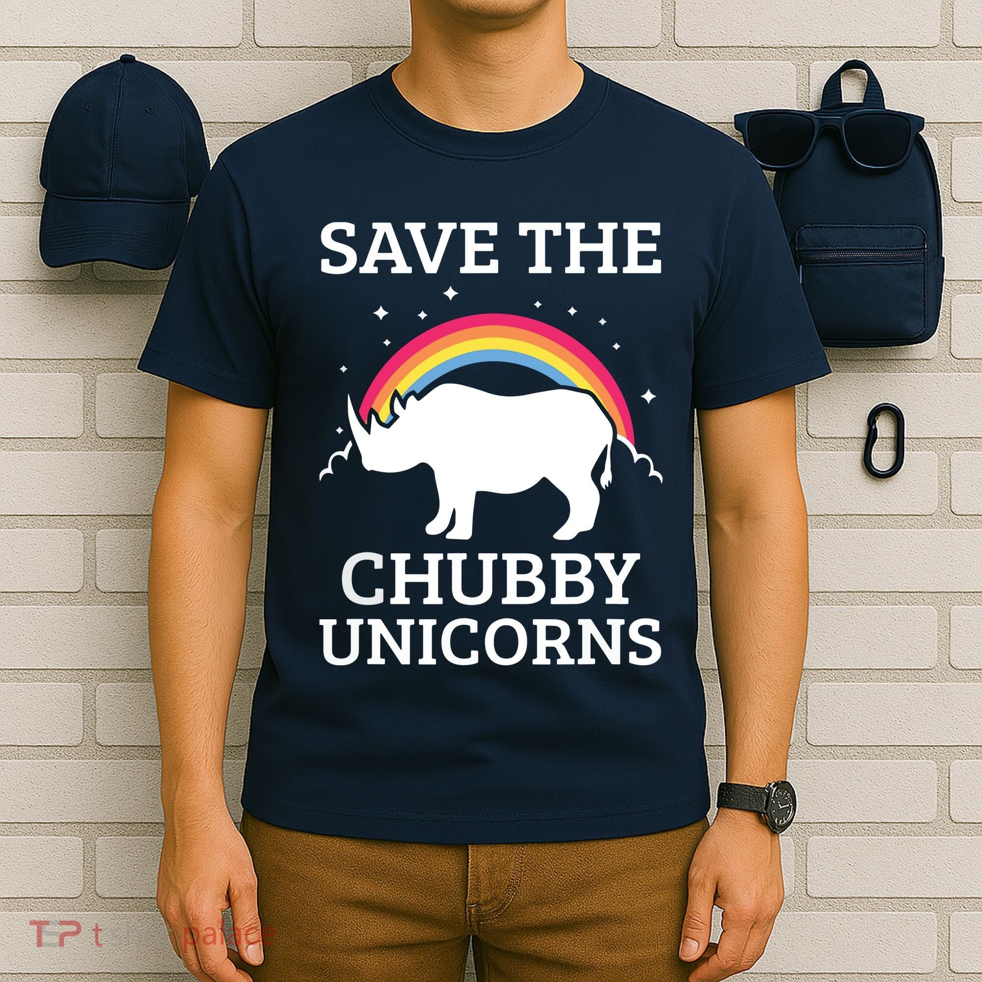 SAVE THE CHUBBY UNICORNS Gift Rhino Conservation Rainbow T-Shirt