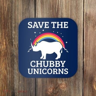 SAVE THE CHUBBY UNICORNS Gift Rhino Conservation Rainbow Coaster