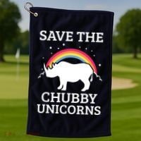 SAVE THE CHUBBY UNICORNS Gift Rhino Conservation Rainbow Golf Towel thumb 1