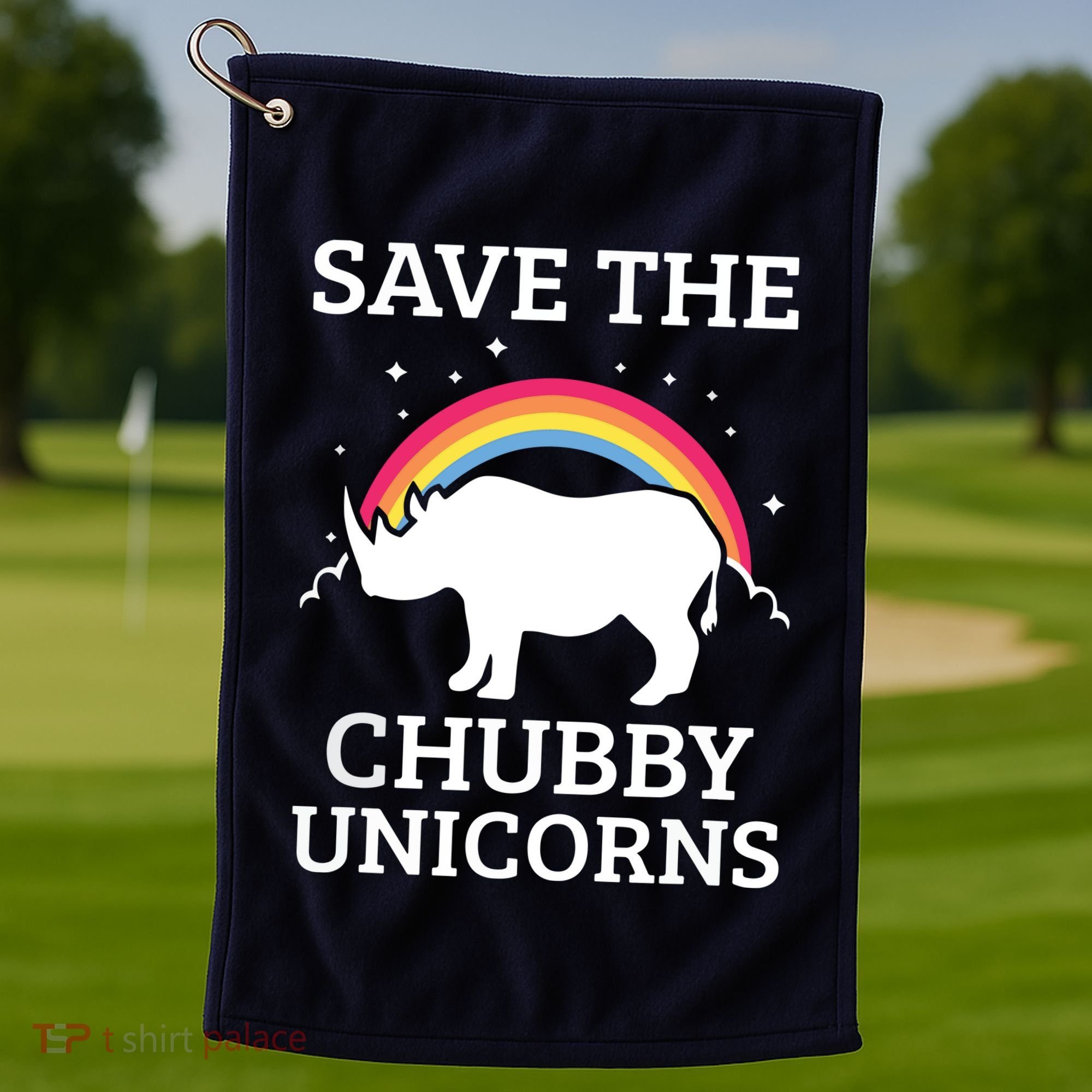 SAVE THE CHUBBY UNICORNS Gift Rhino Conservation Rainbow Golf Towel