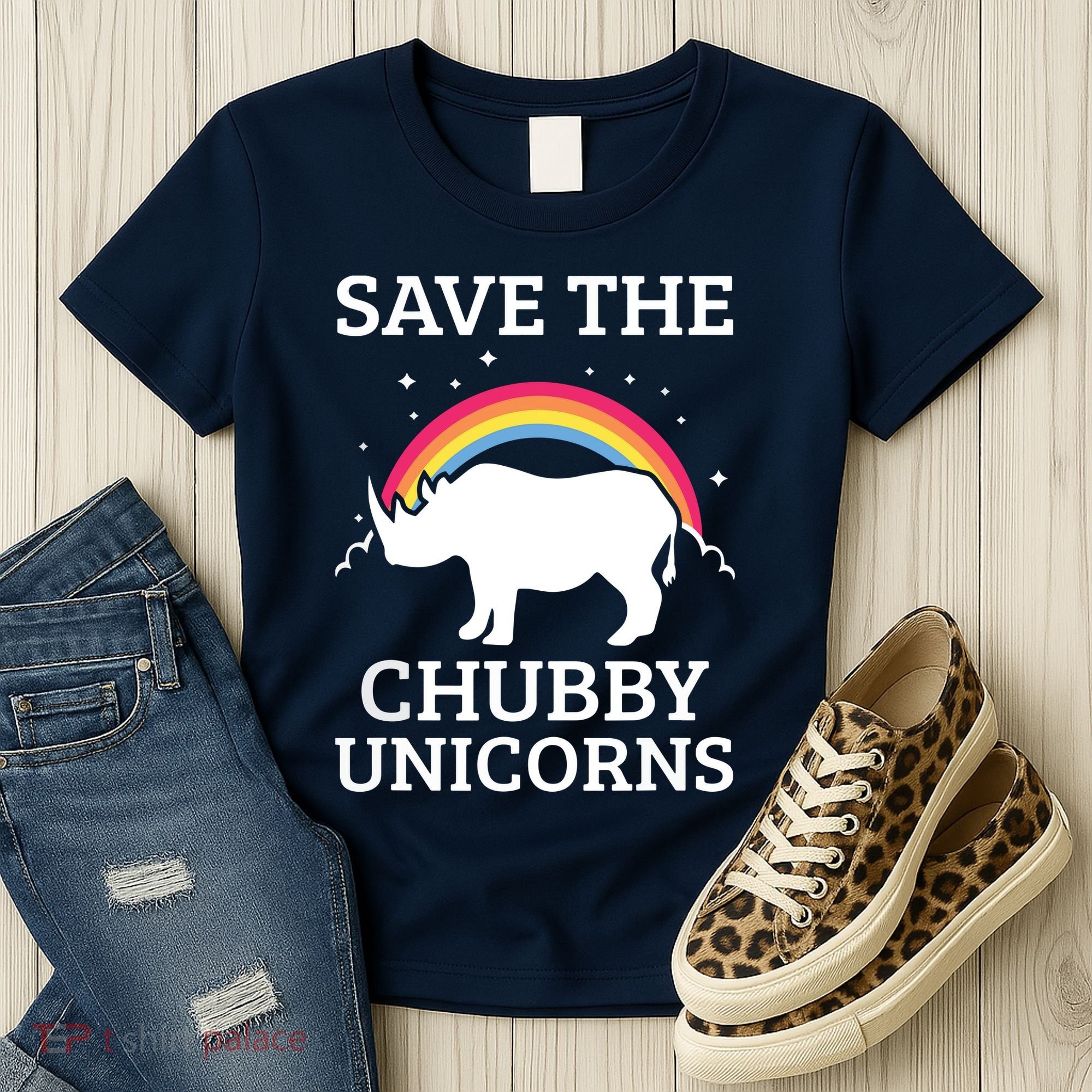 SAVE THE CHUBBY UNICORNS Gift Rhino Conservation Rainbow Women's T-Shirt
