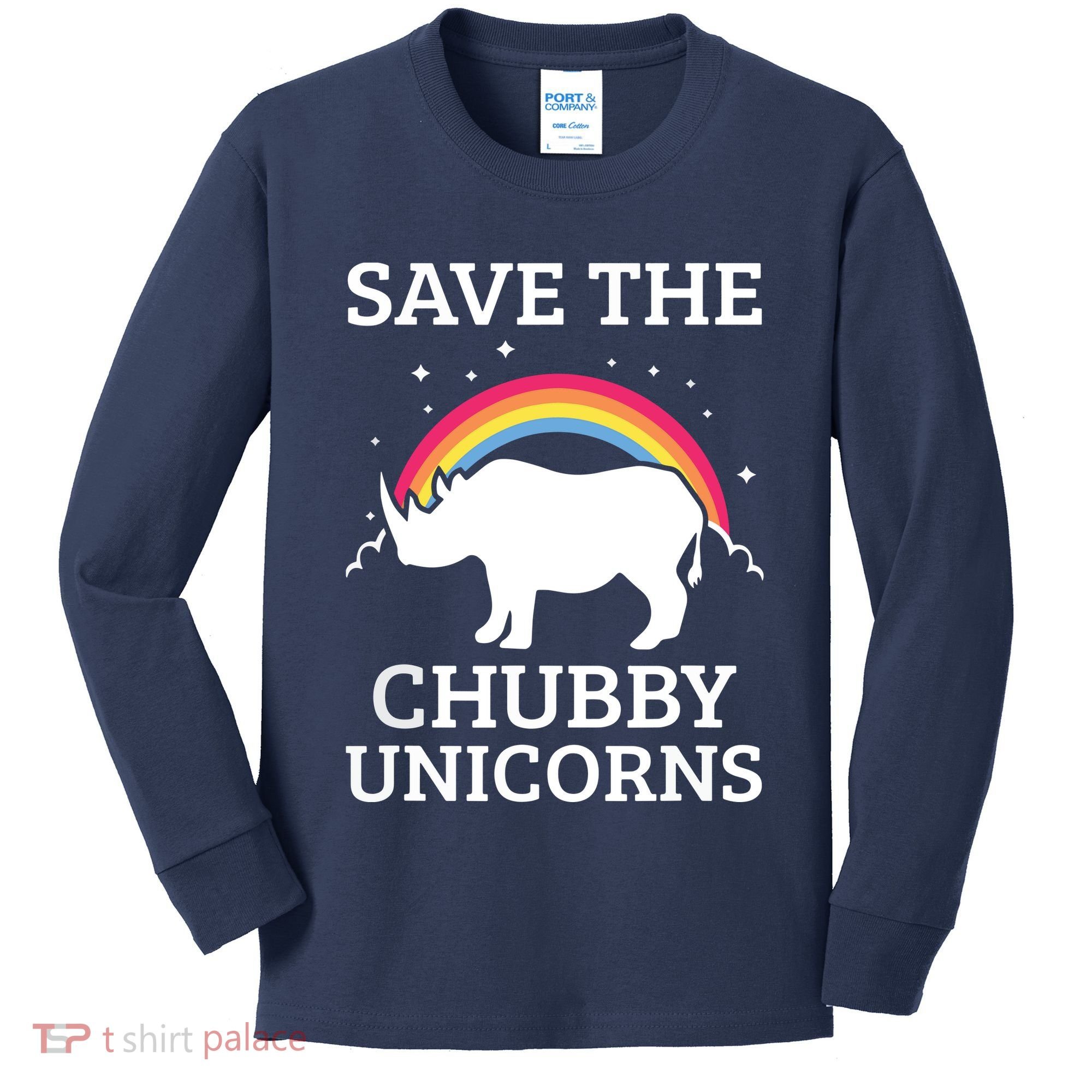 SAVE THE CHUBBY UNICORNS Gift Rhino Conservation Rainbow Kids Long Sleeve Shirt