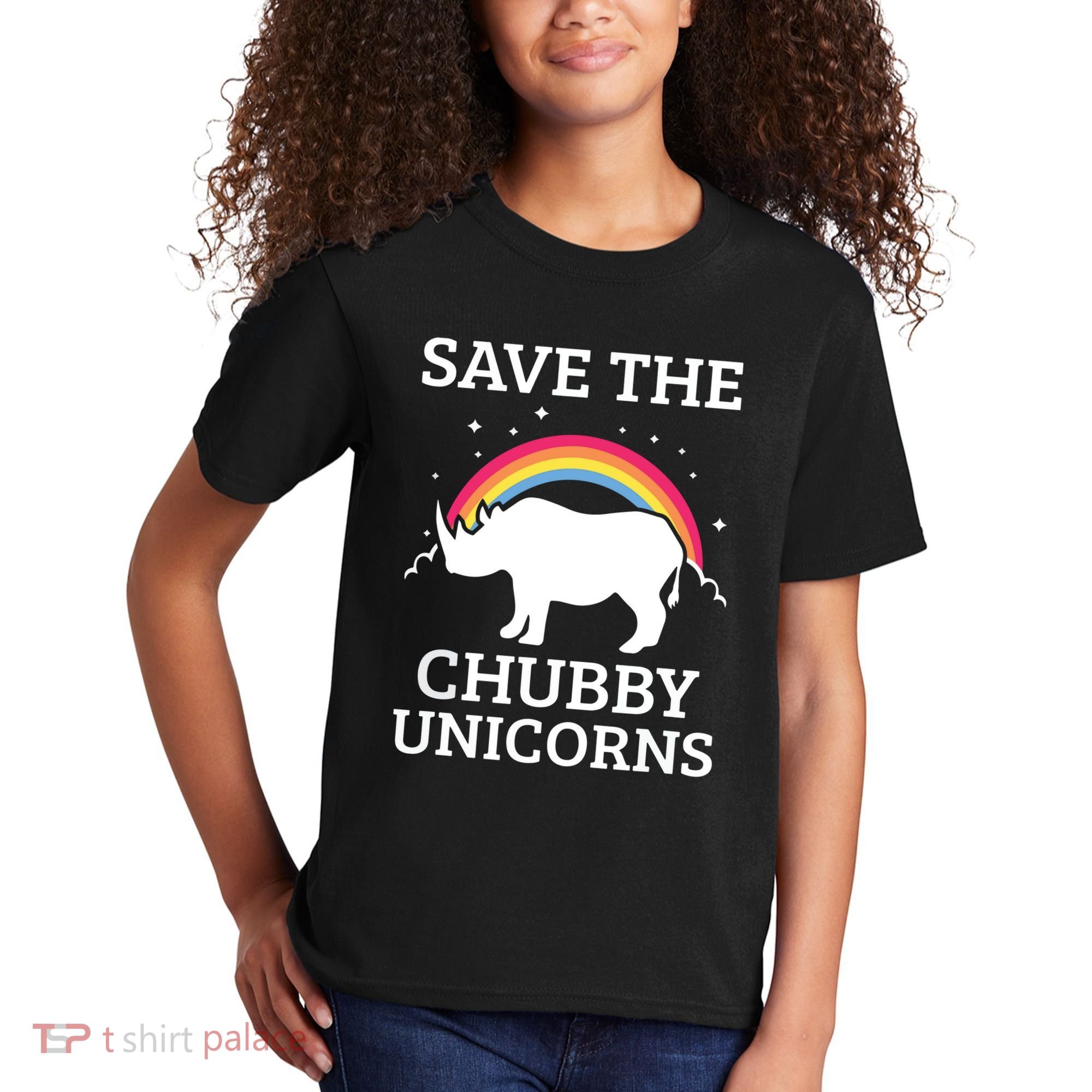 SAVE THE CHUBBY UNICORNS Gift Rhino Conservation Rainbow Kids T-Shirt
