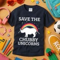 SAVE THE CHUBBY UNICORNS Gift Rhino Conservation Rainbow Kids T-Shirt thumb 3