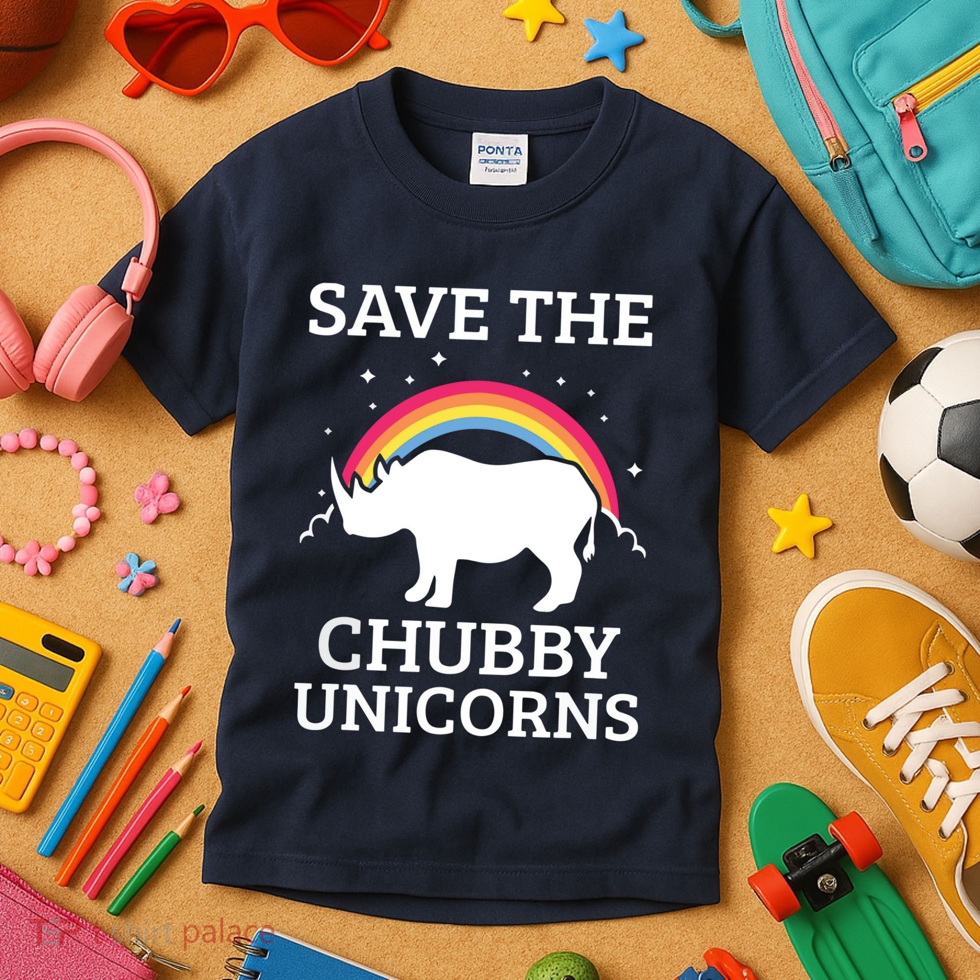 SAVE THE CHUBBY UNICORNS Gift Rhino Conservation Rainbow Kids T-Shirt