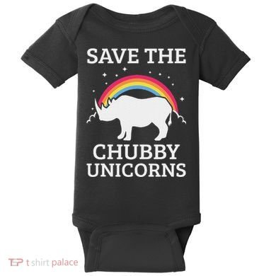 Save The Chubby Unicorns Rhino Rainbow Baby Bodysuit