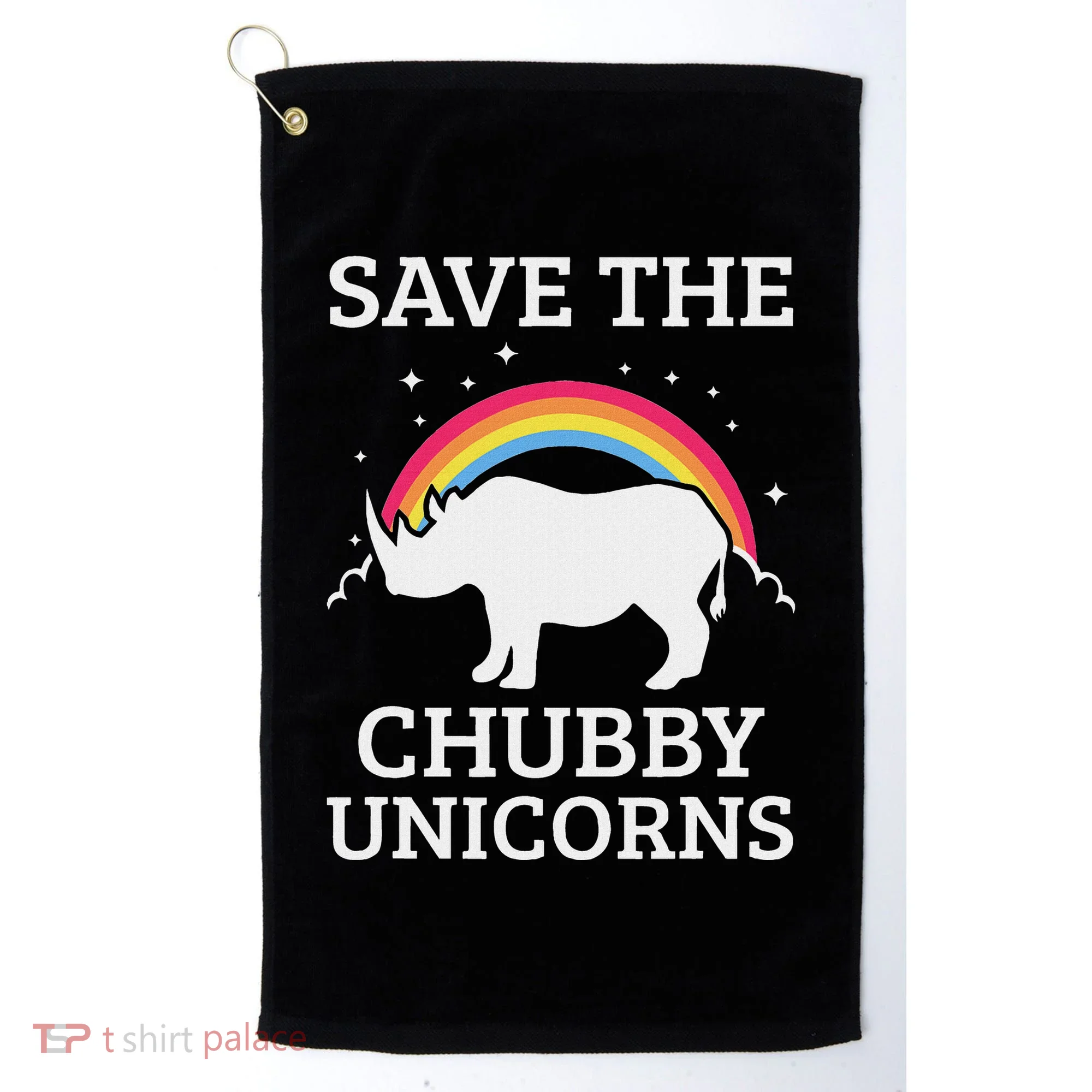 Save The Chubby Unicorns Rhino Rainbow Golf Towel