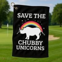 Save The Chubby Unicorns Rhino Rainbow Golf Towel thumb 1