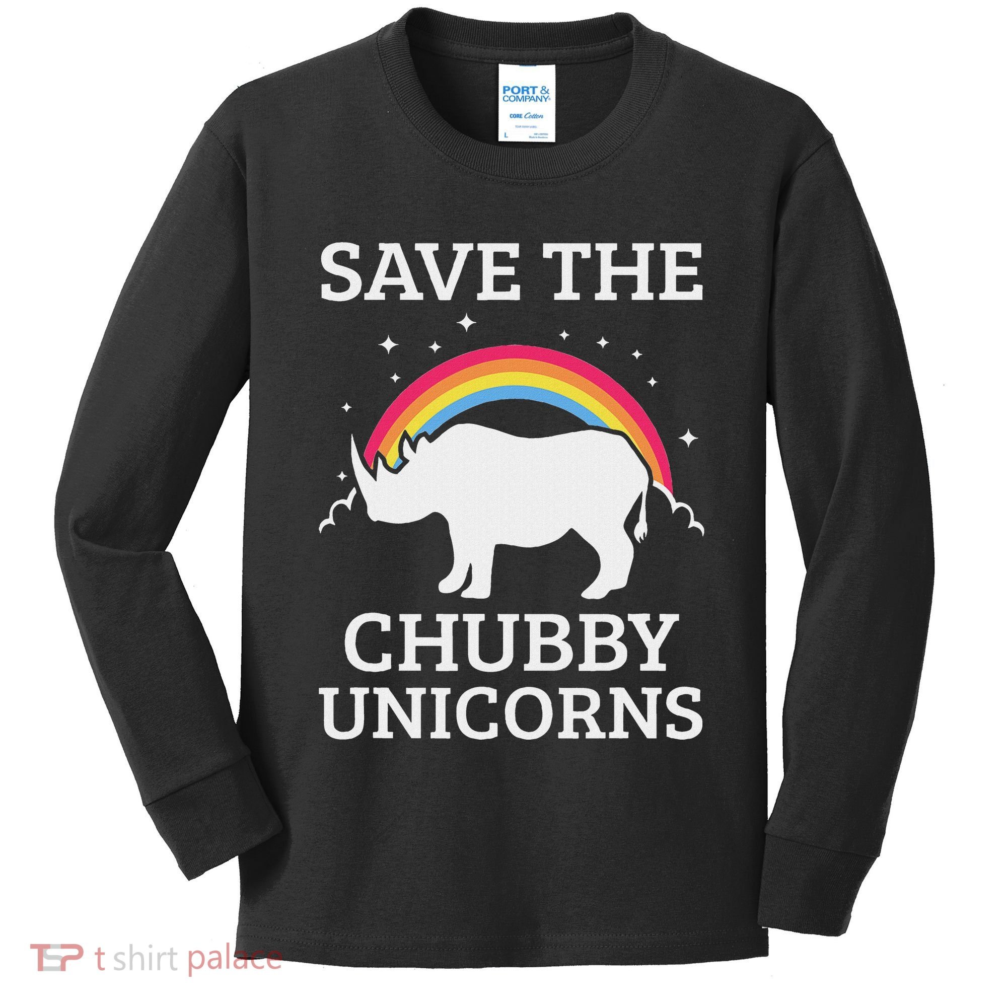 Save The Chubby Unicorns Rhino Rainbow Kids Long Sleeve Shirt