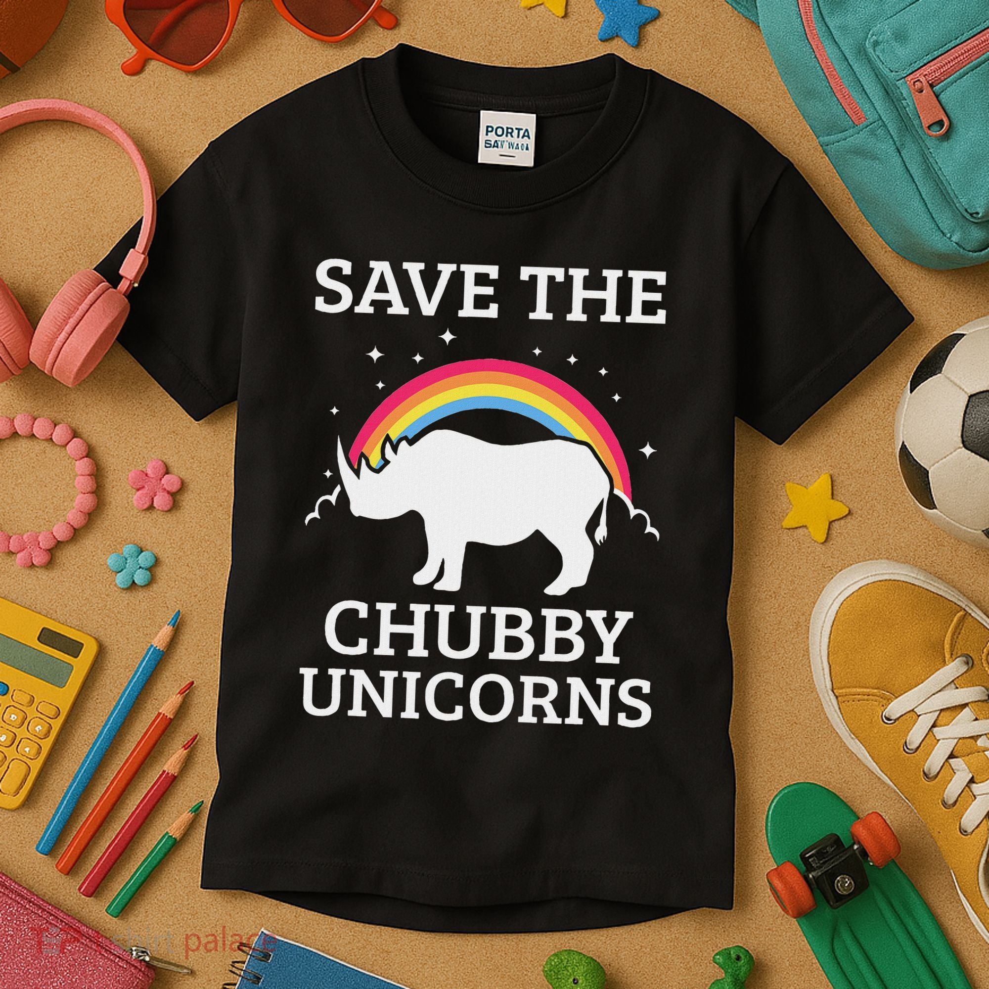 Save The Chubby Unicorns Rhino Rainbow Kids T-Shirt