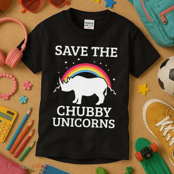 Save The Chubby Unicorns Rhino Rainbow Kids T-Shirt