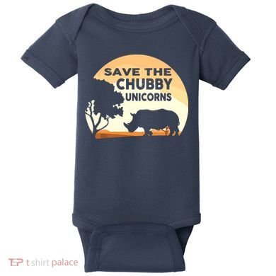 Save The Chubby Unicorns Fat Rhino Funny Baby Bodysuit