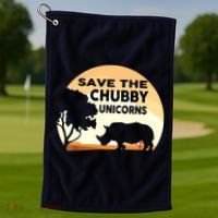 Save The Chubby Unicorns Fat Rhino Funny Golf Towel thumb 1