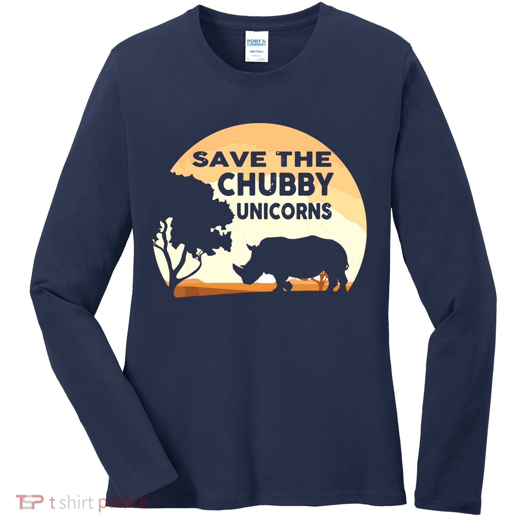 Save The Chubby Unicorns Fat Rhino Funny Women's Long Sleeve Shirt