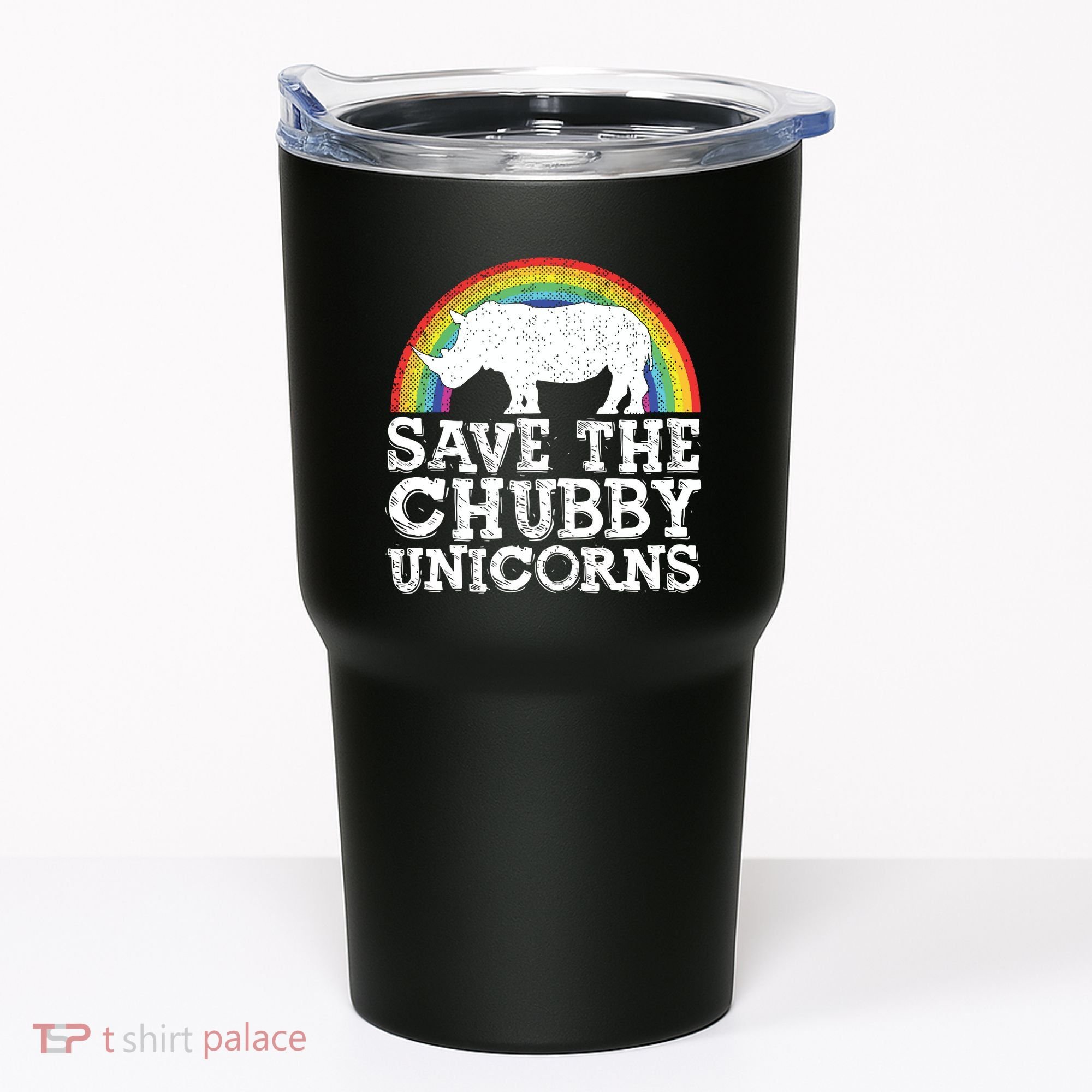 SAVE THE CHUBBY UNICORNS Gift Rhino Conservation Rainbow Tumbler