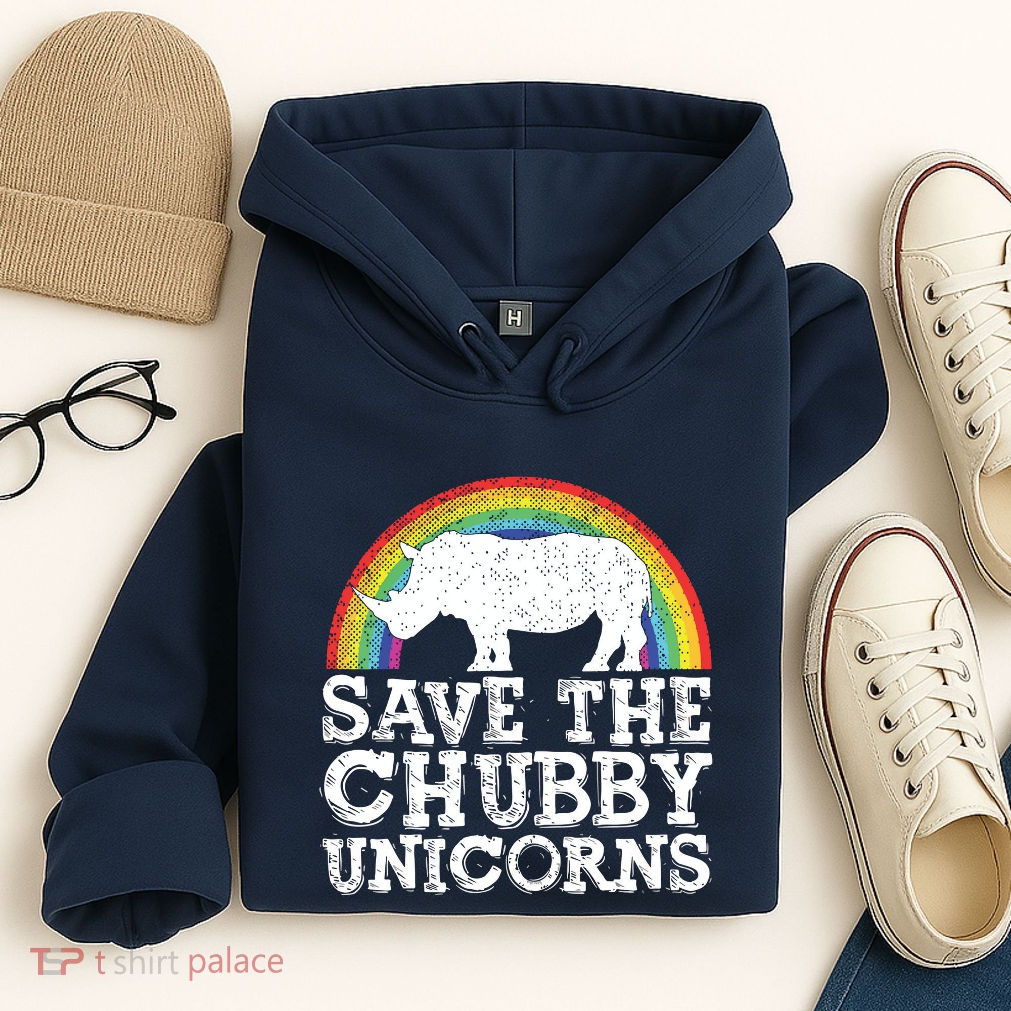 SAVE THE CHUBBY UNICORNS Gift Rhino Conservation Rainbow Hoodie