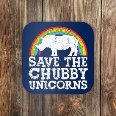 SAVE THE CHUBBY UNICORNS Gift Rhino Conservation Rainbow Coaster