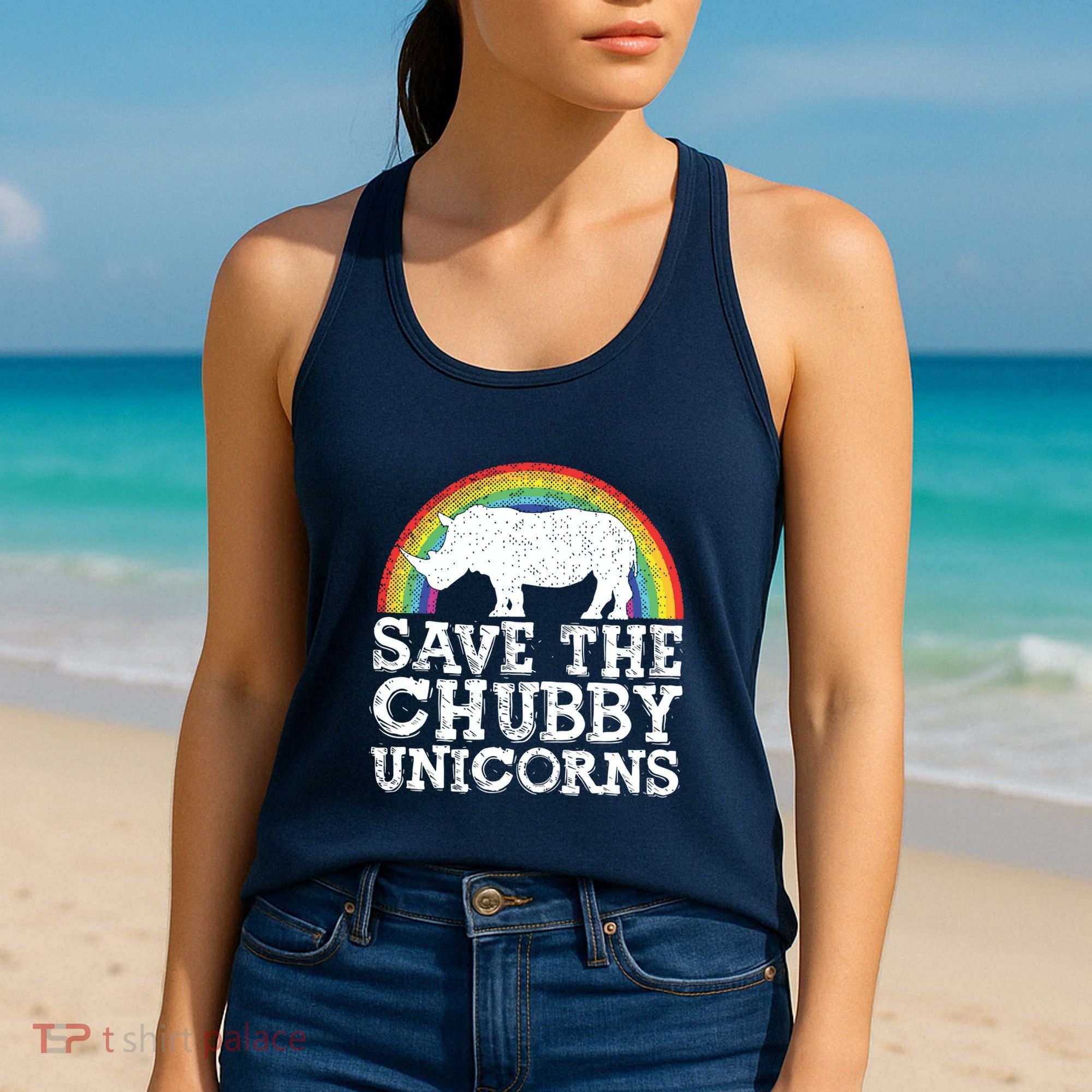 SAVE THE CHUBBY UNICORNS Gift Rhino Conservation Rainbow Women's Tank Top