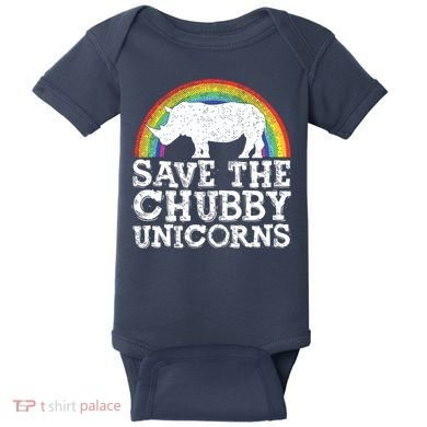 SAVE THE CHUBBY UNICORNS Gift Rhino Conservation Rainbow Baby Bodysuit