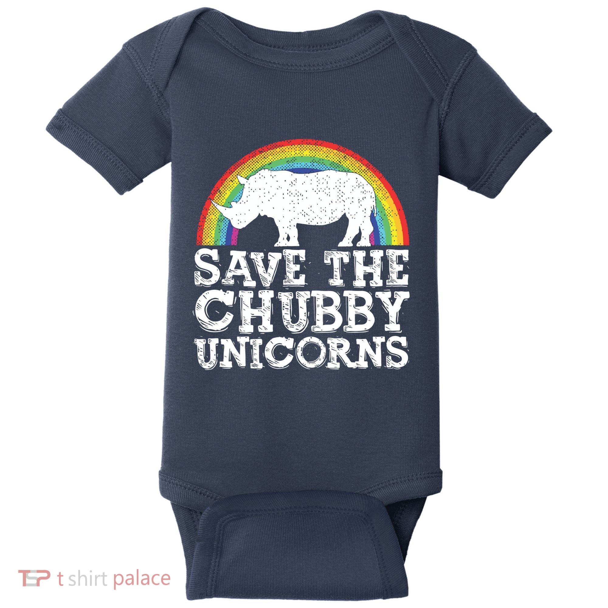 SAVE THE CHUBBY UNICORNS Gift Rhino Conservation Rainbow Baby Bodysuit