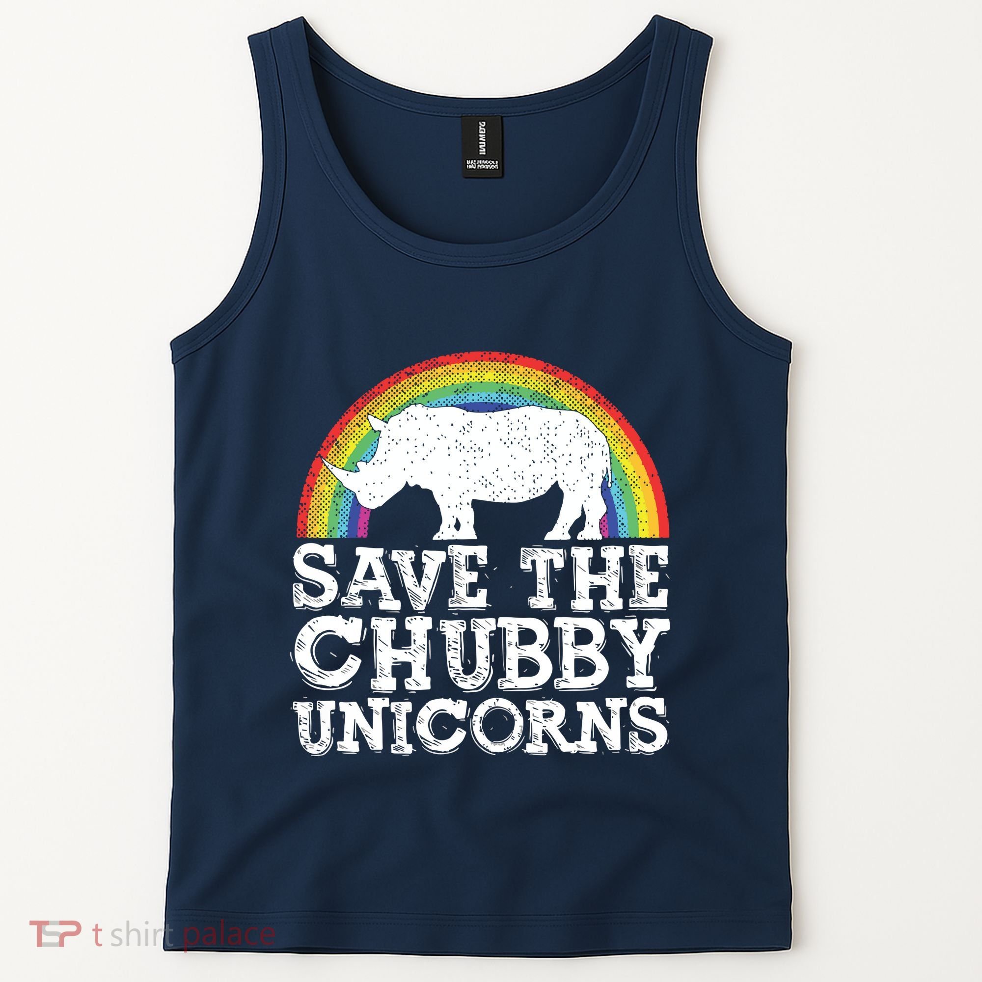 SAVE THE CHUBBY UNICORNS Gift Rhino Conservation Rainbow Tank Top