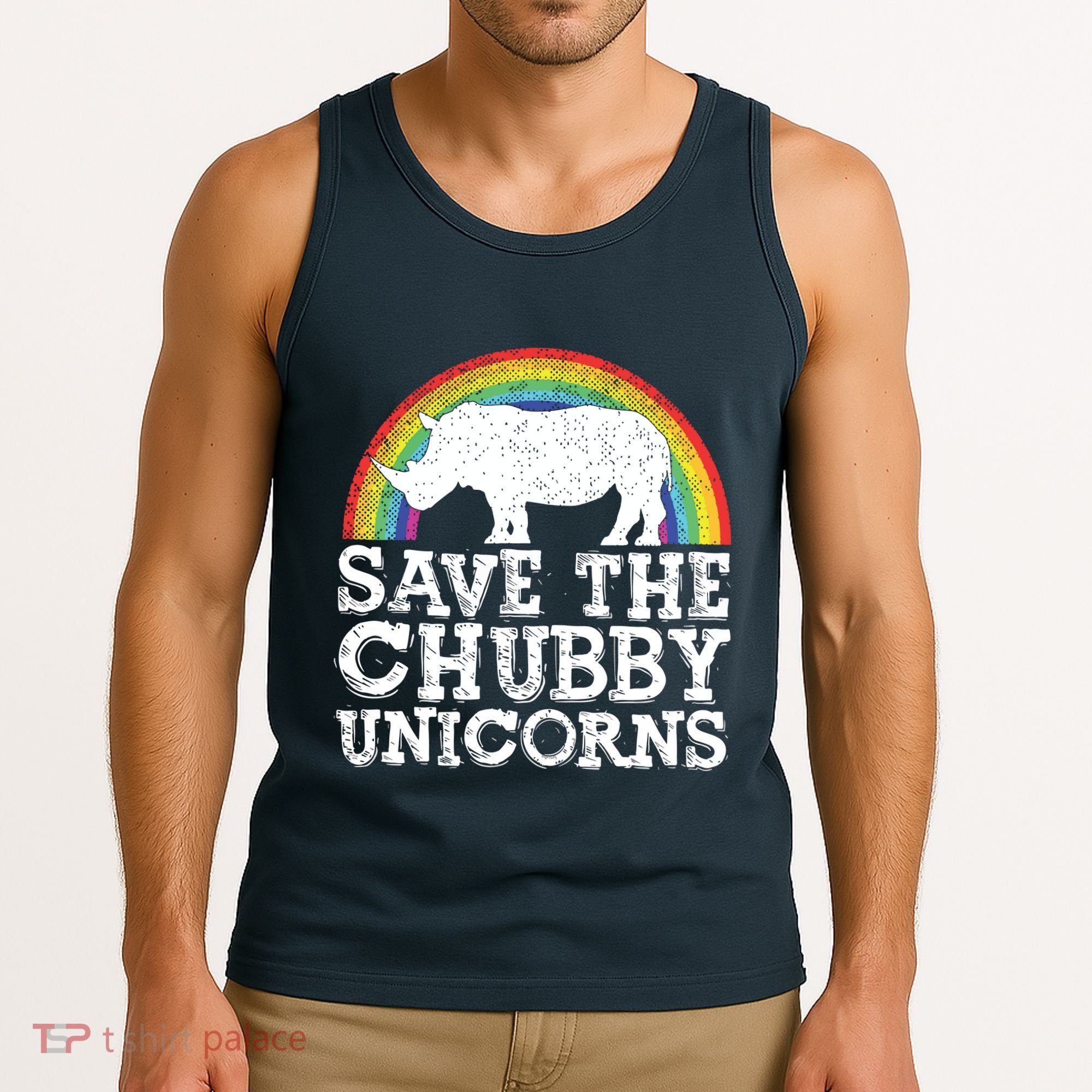 SAVE THE CHUBBY UNICORNS Gift Rhino Conservation Rainbow Tank Top
