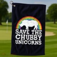 SAVE THE CHUBBY UNICORNS Gift Rhino Conservation Rainbow Golf Towel thumb 1