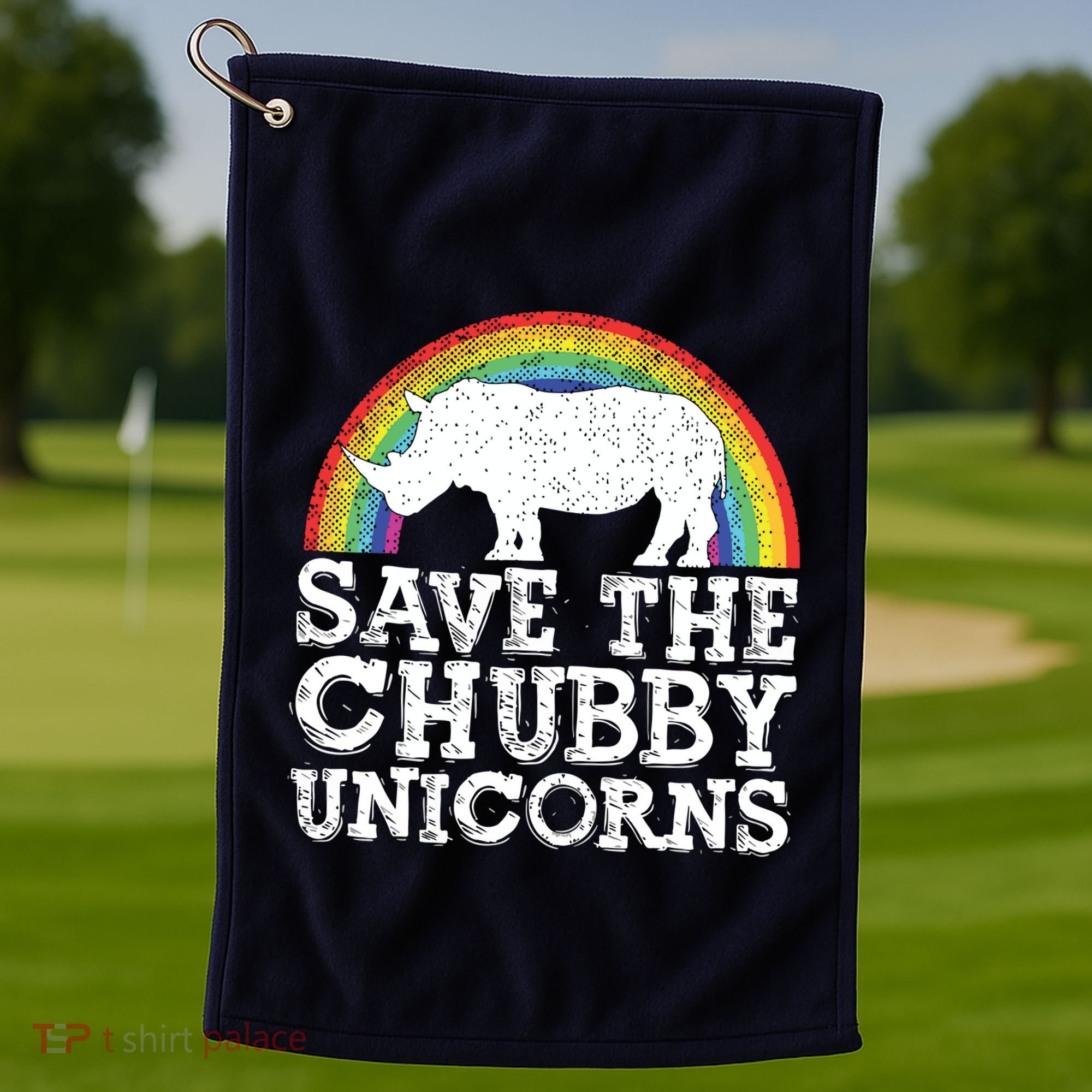 SAVE THE CHUBBY UNICORNS Gift Rhino Conservation Rainbow Golf Towel