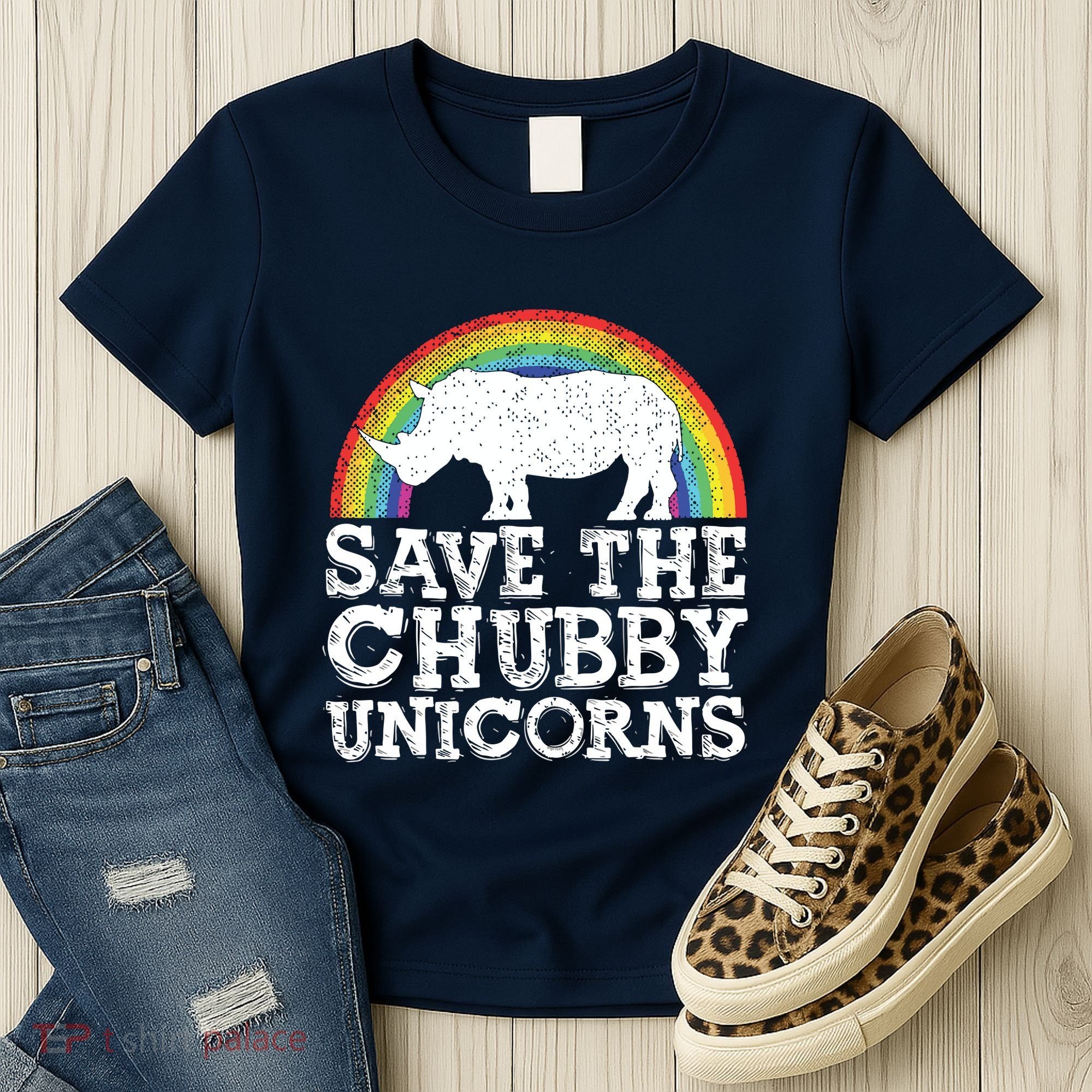 SAVE THE CHUBBY UNICORNS Gift Rhino Conservation Rainbow Women's T-Shirt