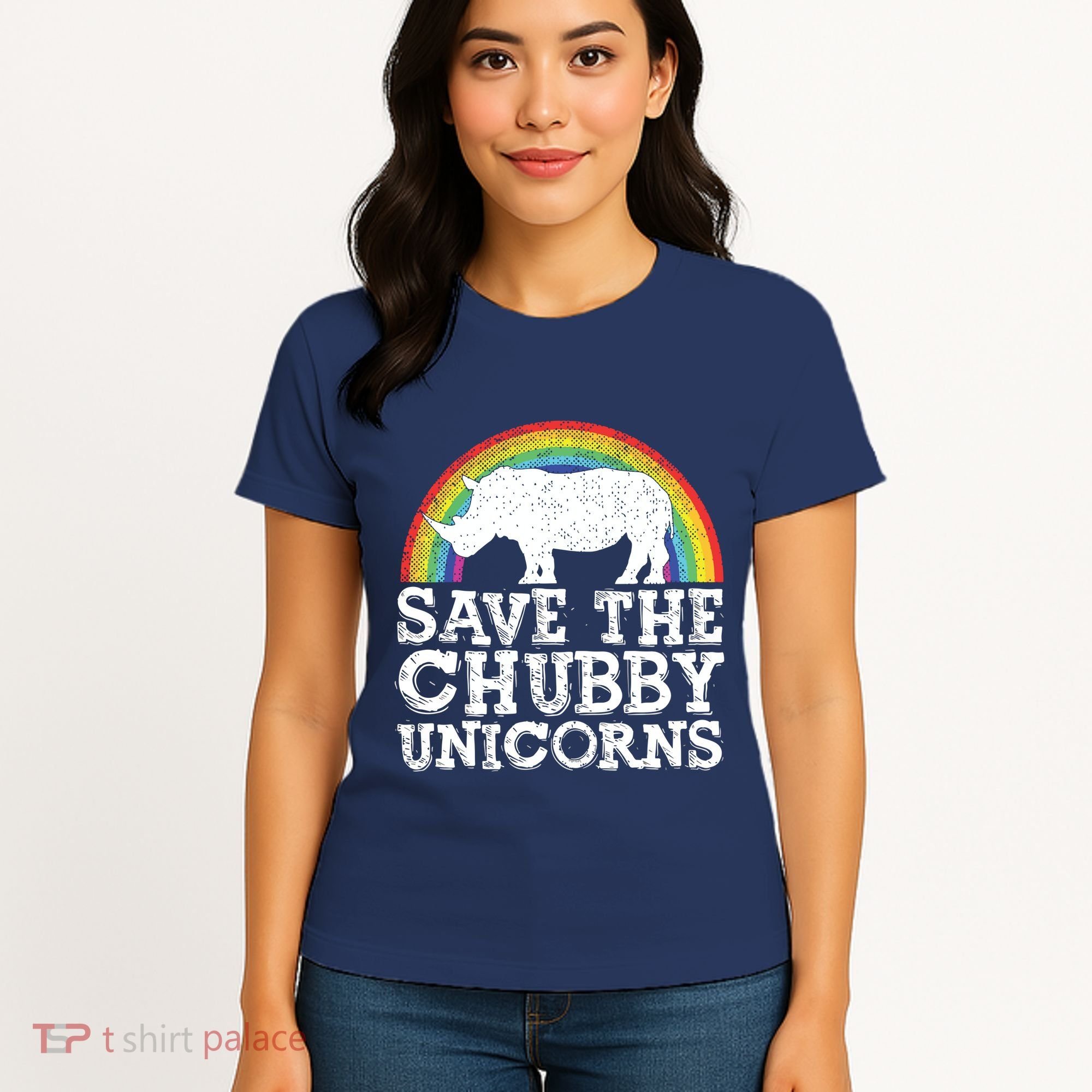 SAVE THE CHUBBY UNICORNS Gift Rhino Conservation Rainbow Women's T-Shirt