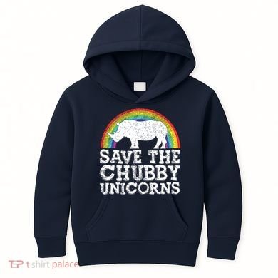 SAVE THE CHUBBY UNICORNS Gift Rhino Conservation Rainbow Kids Hoodie