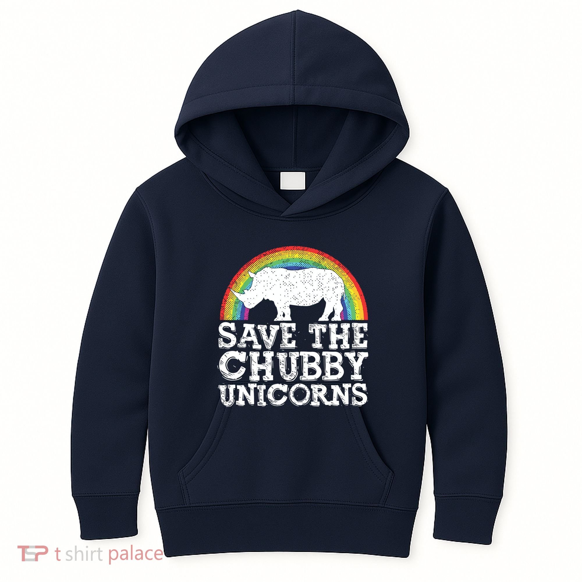 SAVE THE CHUBBY UNICORNS Gift Rhino Conservation Rainbow Kids Hoodie
