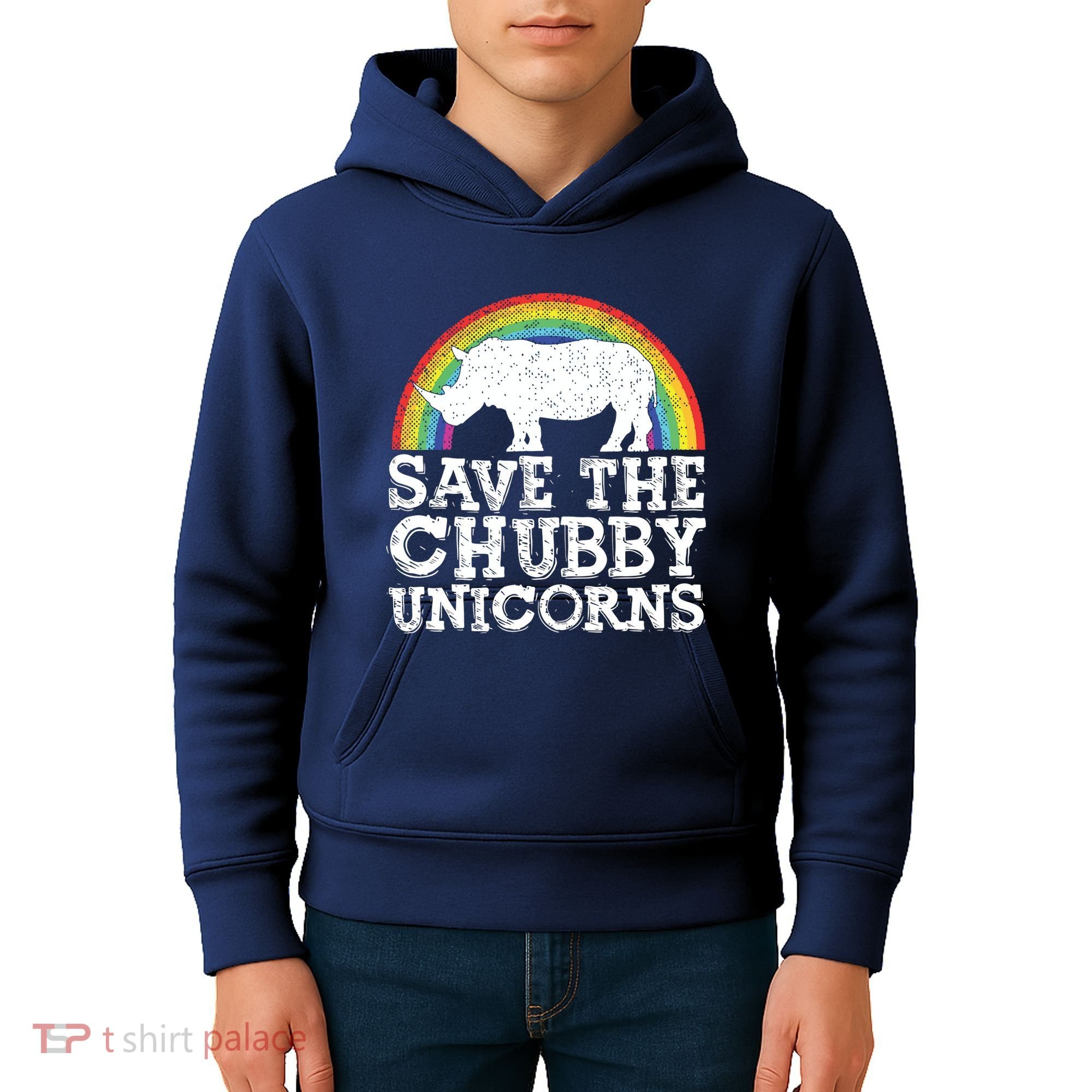 SAVE THE CHUBBY UNICORNS Gift Rhino Conservation Rainbow Kids Hoodie