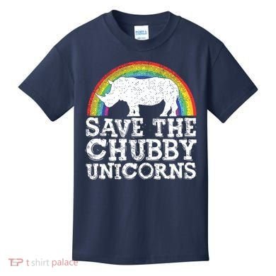 SAVE THE CHUBBY UNICORNS Gift Rhino Conservation Rainbow Kids T-Shirt