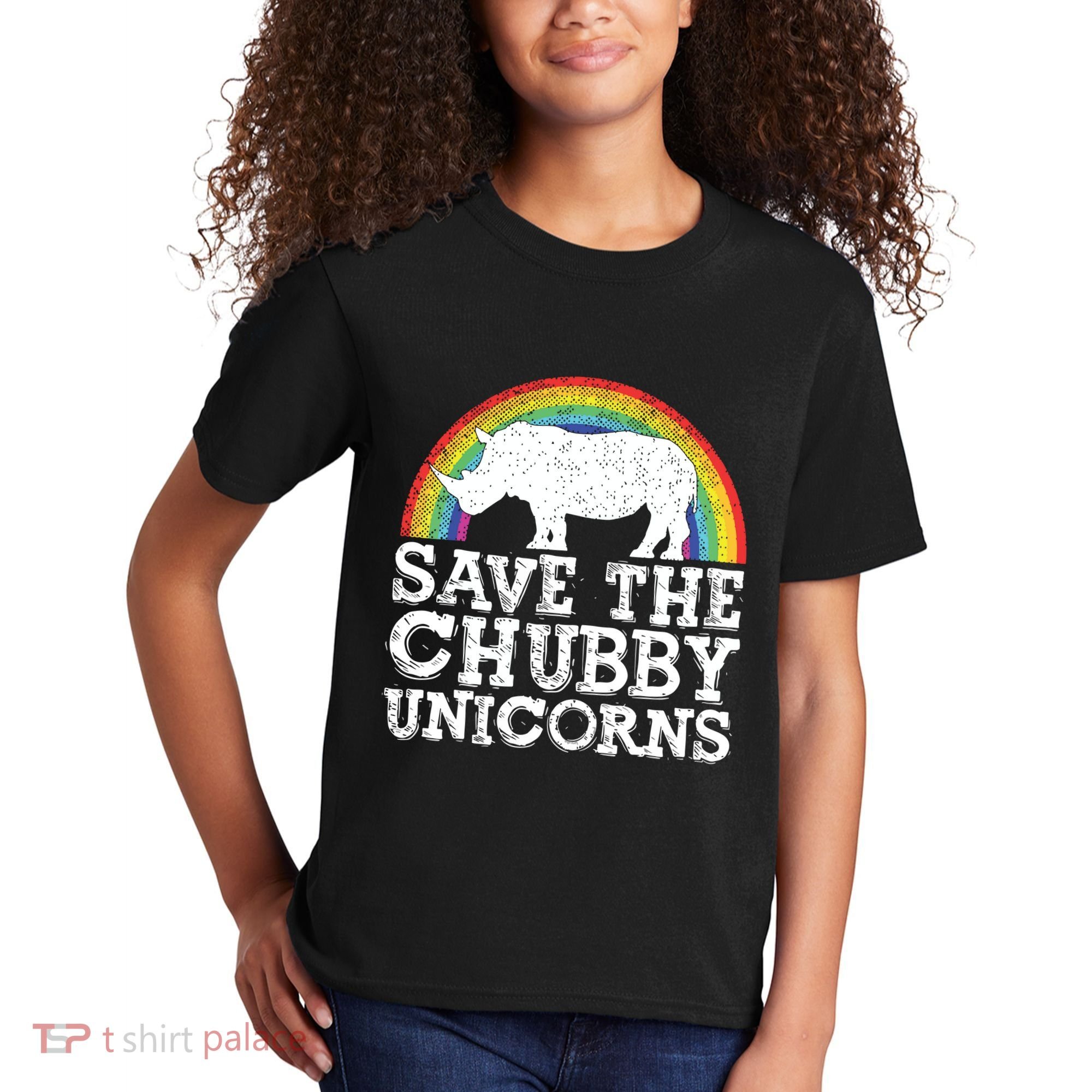 SAVE THE CHUBBY UNICORNS Gift Rhino Conservation Rainbow Kids T-Shirt