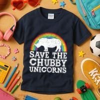 SAVE THE CHUBBY UNICORNS Gift Rhino Conservation Rainbow Kids T-Shirt thumb 3