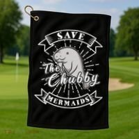 Save The Chubby Manatee Funny Sea Cow Gift Mermaid Golf Towel thumb 1
