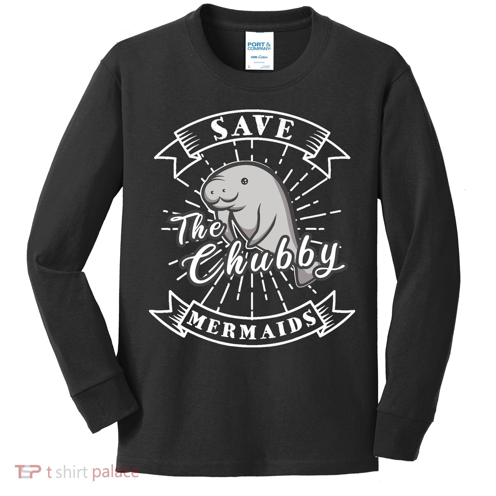 Save The Chubby Manatee Funny Sea Cow Gift Mermaid Kids Long Sleeve Shirt