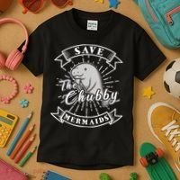 Save The Chubby Manatee Funny Sea Cow Gift Mermaid Kids T-Shirt thumb 3