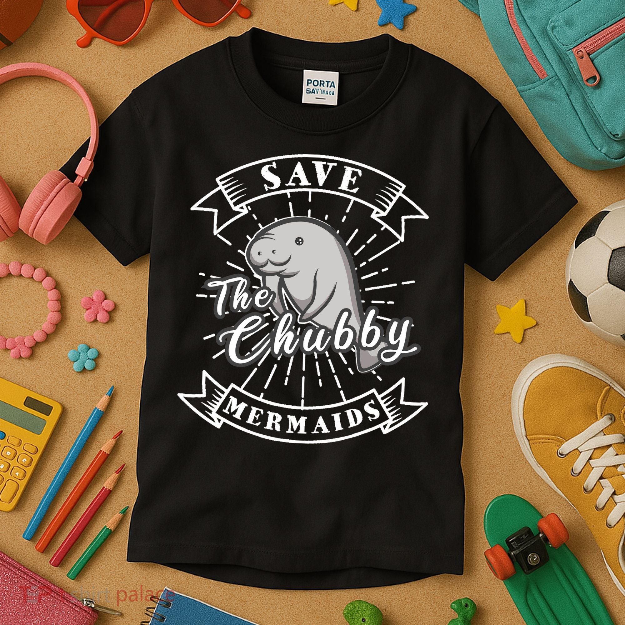 Save The Chubby Manatee Funny Sea Cow Gift Mermaid Kids T-Shirt