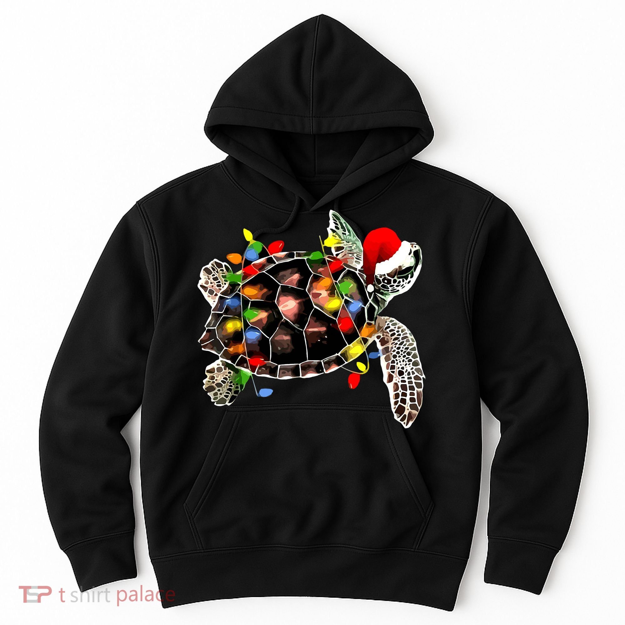 Sea Turtle Christmas Lights Funny Santa Hat Merry Christmas Hoodie