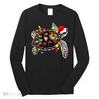 Sea Turtle Christmas Lights Funny Santa Hat Merry Christmas Long Sleeve Shirt thumb 0