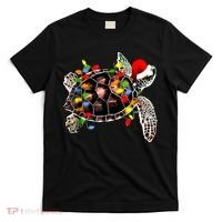 Sea Turtle Christmas Lights Funny Santa Hat Merry Christmas T-Shirt thumb 0