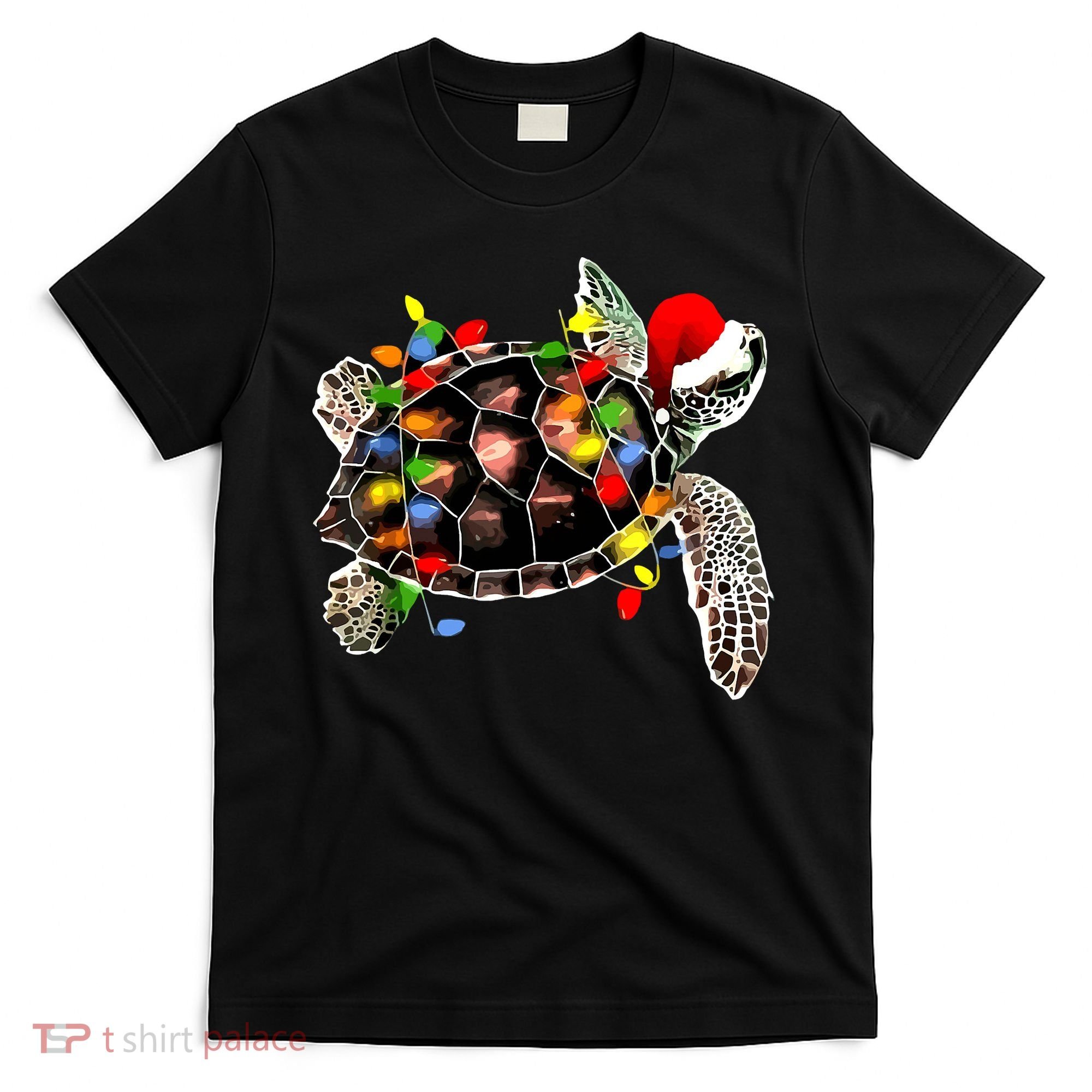 Sea Turtle Christmas Lights Funny Santa Hat Merry Christmas T-Shirt