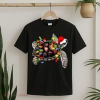 Sea Turtle Christmas Lights Funny Santa Hat Merry Christmas T-Shirt thumb 2