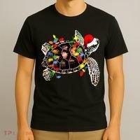 Sea Turtle Christmas Lights Funny Santa Hat Merry Christmas T-Shirt thumb 3