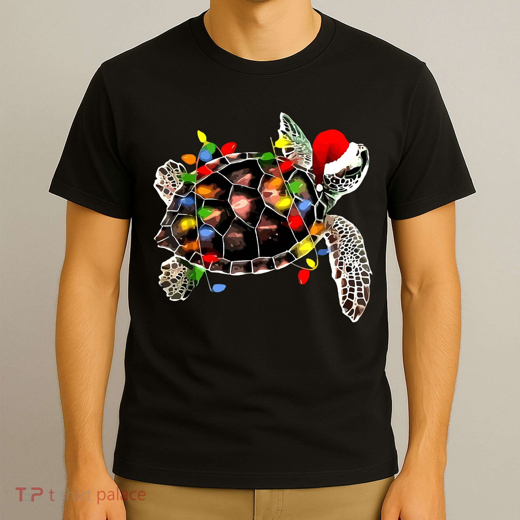 Sea Turtle Christmas Lights Funny Santa Hat Merry Christmas T-Shirt