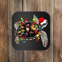 Sea Turtle Christmas Lights Funny Santa Hat Merry Christmas Coaster thumb 0