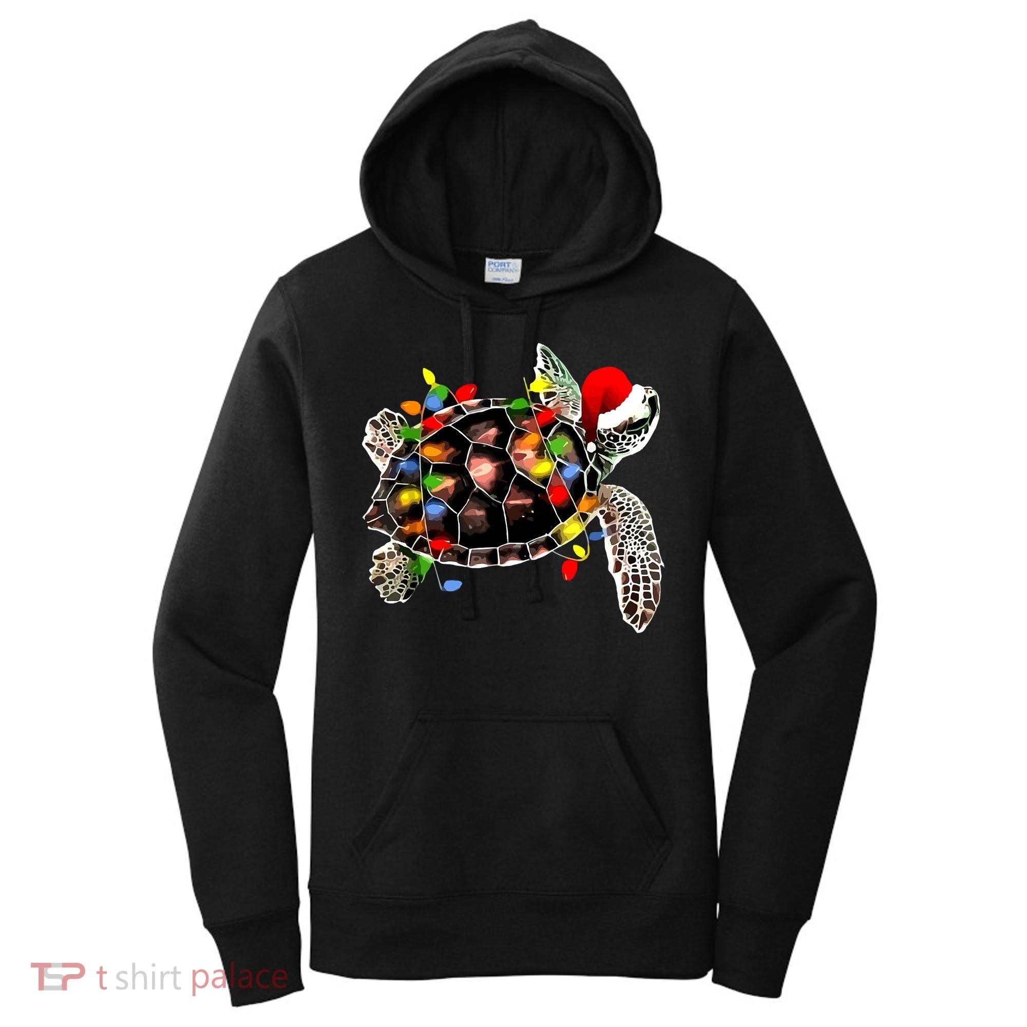 Sea Turtle Christmas Lights Funny Santa Hat Merry Christmas Women's Hoodie